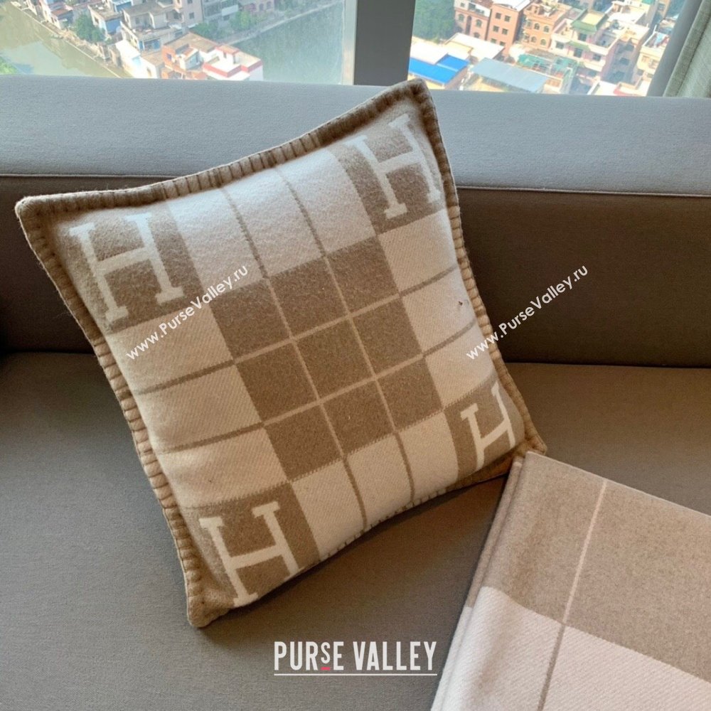 Hermes Avalon Wool Cashmere Blanket and Pillow H0412 Light Grey 2024 (SHUYA-24041203)