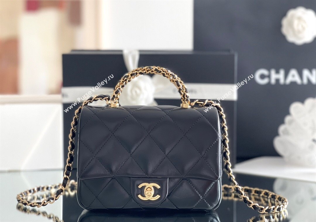 Chanel Lambskin Mini Flap bag with Top Handle AS5032 Black 2024 Top Quality (MHE-24091310)