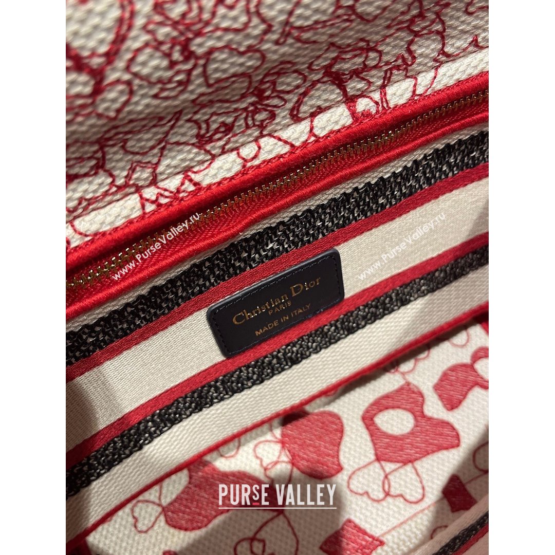 Dior Medium Lady D-Lite Bag in Red and White D-Royaume dAmour Embroidery 2021 (XXG-21090725)