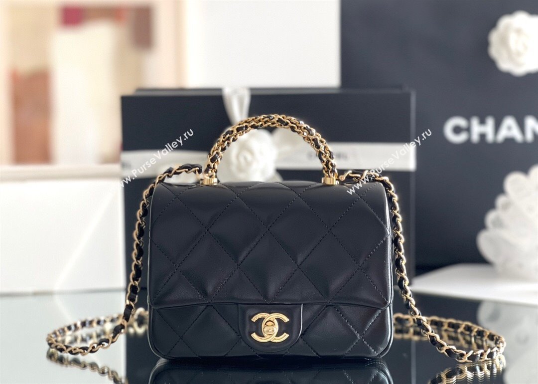 Chanel Lambskin Mini Flap bag with Top Handle AS5032 Black 2024 Top Quality (MHE-24091310)