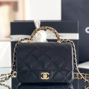 Chanel Lambskin Mini Flap bag with Top Handle AS5032 Black 2024 Top Quality (MHE-24091310)