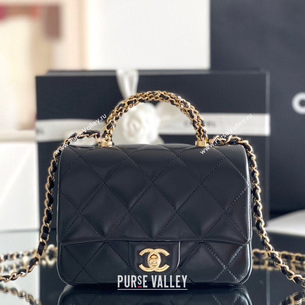 Chanel Lambskin Mini Flap bag with Top Handle AS5032 Black 2024 Top Quality (MHE-24091310)