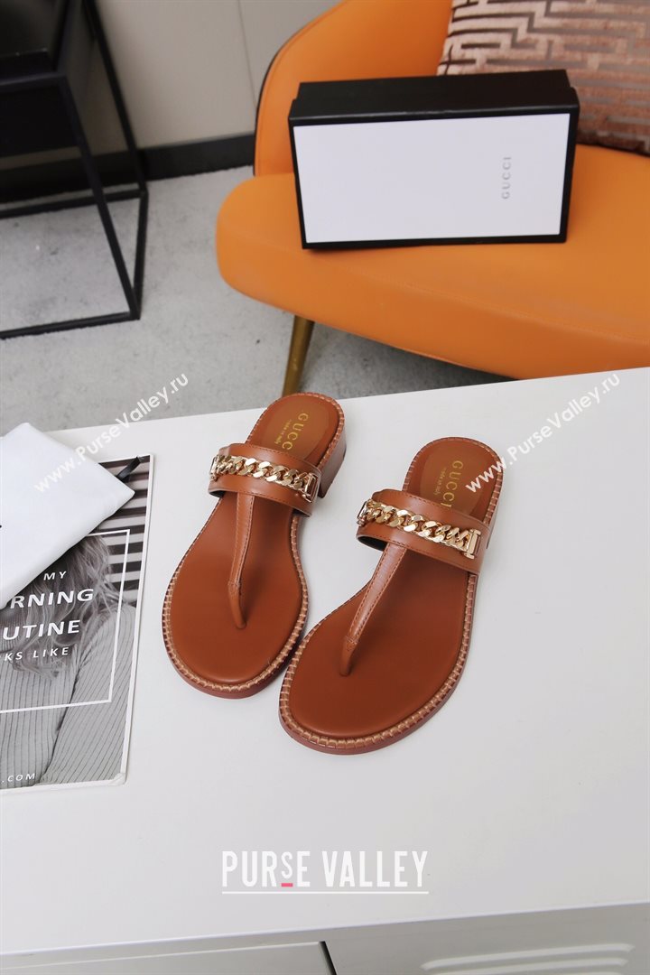 Gucci Thong Sandal with Chain ‎626599 Brown/Gold 2020 (MD-20120365)