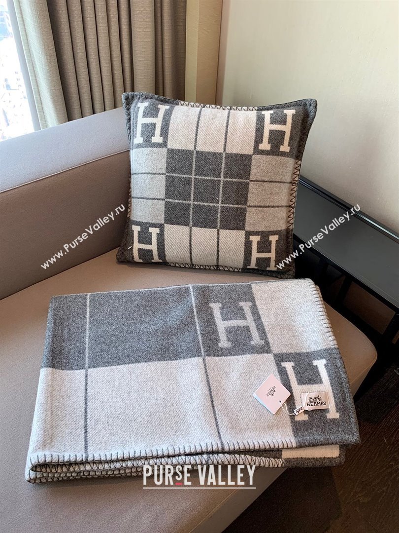 Hermes Avalon Wool Cashmere Blanket and Pillow H0412 Grey 2024 (SHUYA-24041204)