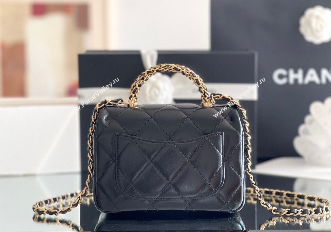 Chanel Lambskin Mini Flap bag with Top Handle AS5032 Black 2024 Top Quality (MHE-24091310)