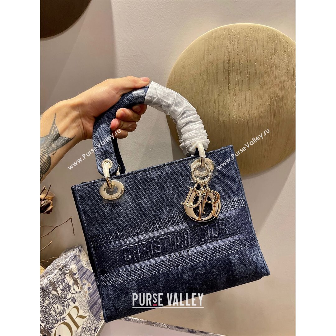 Dior Medium Lady D-Lite Bag in Dark Blue Print Denim 2021 (XXG-21090726)