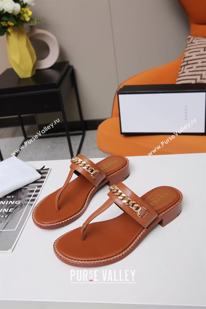 Gucci Thong Sandal with Chain ‎626599 Brown/Gold 2020 (MD-20120365)