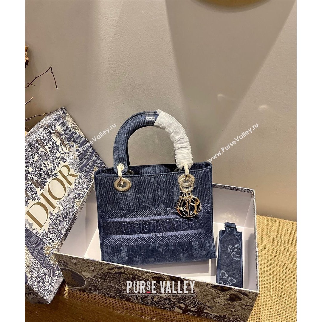 Dior Medium Lady D-Lite Bag in Dark Blue Print Denim 2021 (XXG-21090726)