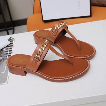 Gucci Thong Sandal with Chain ‎626599 Brown/Gold 2020 (MD-20120365)