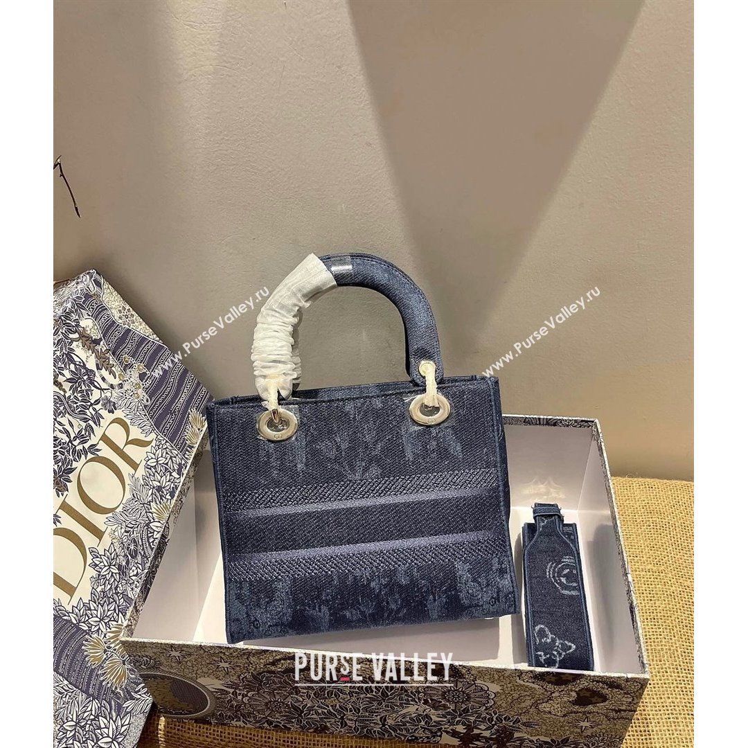 Dior Medium Lady D-Lite Bag in Dark Blue Print Denim 2021 (XXG-21090726)