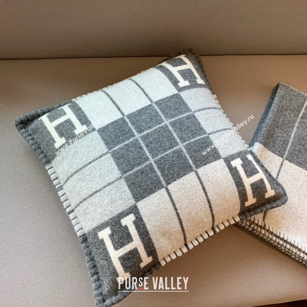 Hermes Avalon Wool Cashmere Blanket and Pillow H0412 Grey 2024 (SHUYA-24041204)