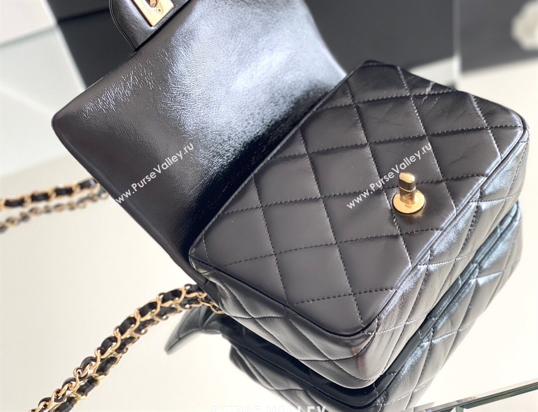 Chanel Lambskin Mini Flap bag with Top Handle AS5032 Black 2024 Top Quality (MHE-24091310)