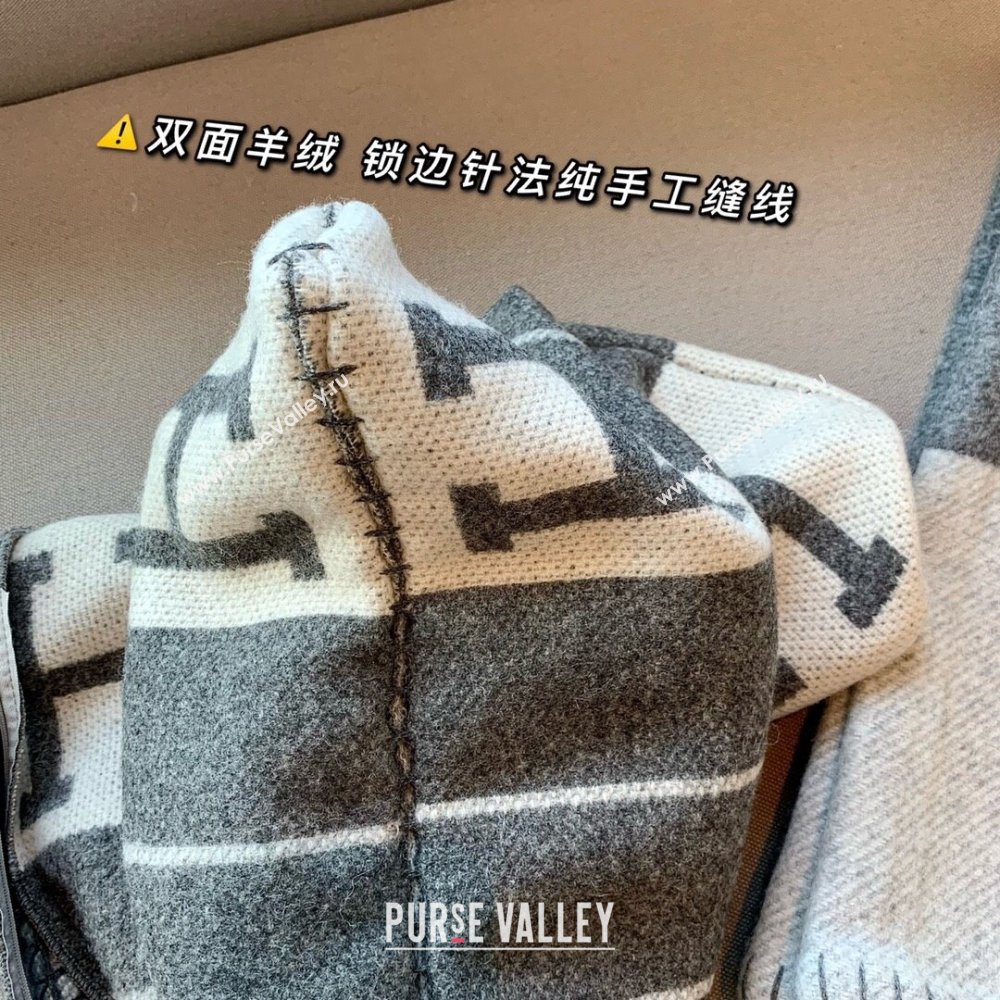 Hermes Avalon Wool Cashmere Blanket and Pillow H0412 Grey 2024 (SHUYA-24041204)