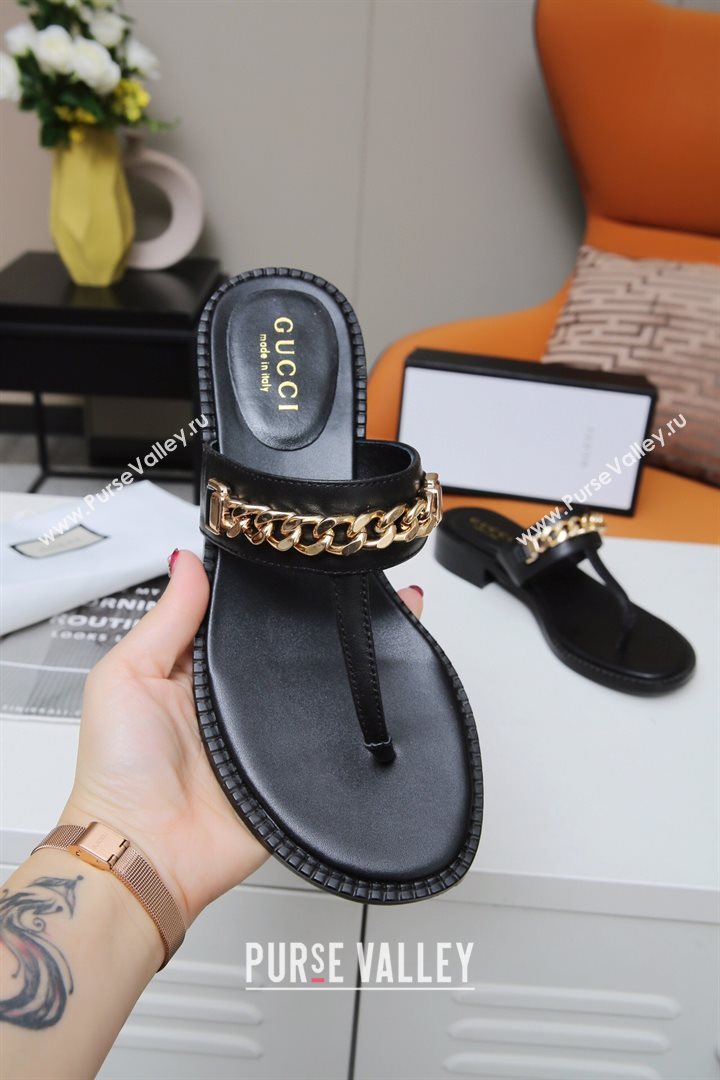 Gucci Thong Sandal with Chain ‎626599 Black/Gold 2020 (MD-20120363)