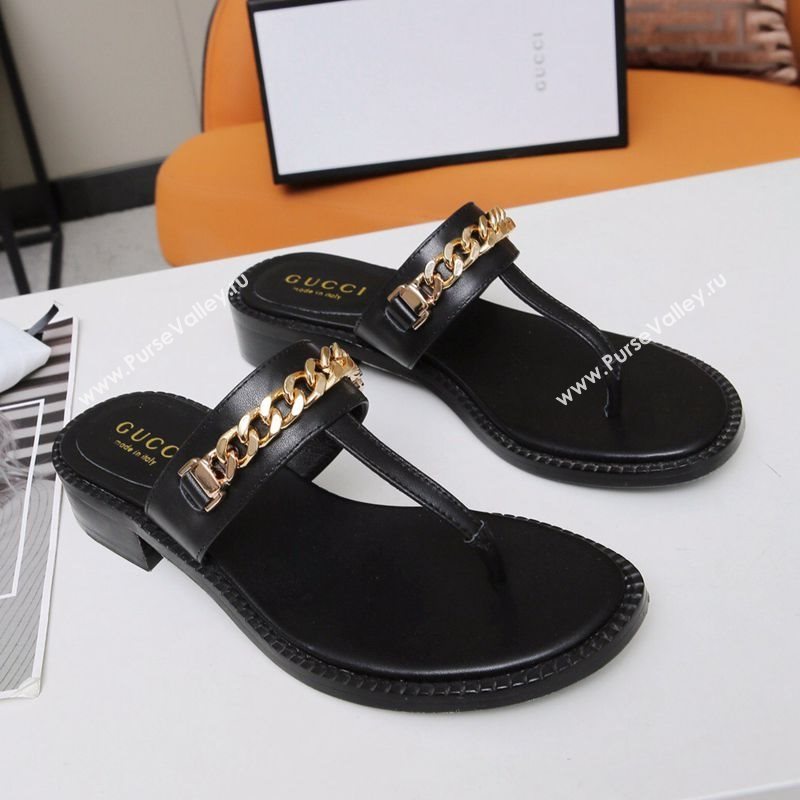 Gucci Thong Sandal with Chain ‎626599 Black/Gold 2020 (MD-20120363)