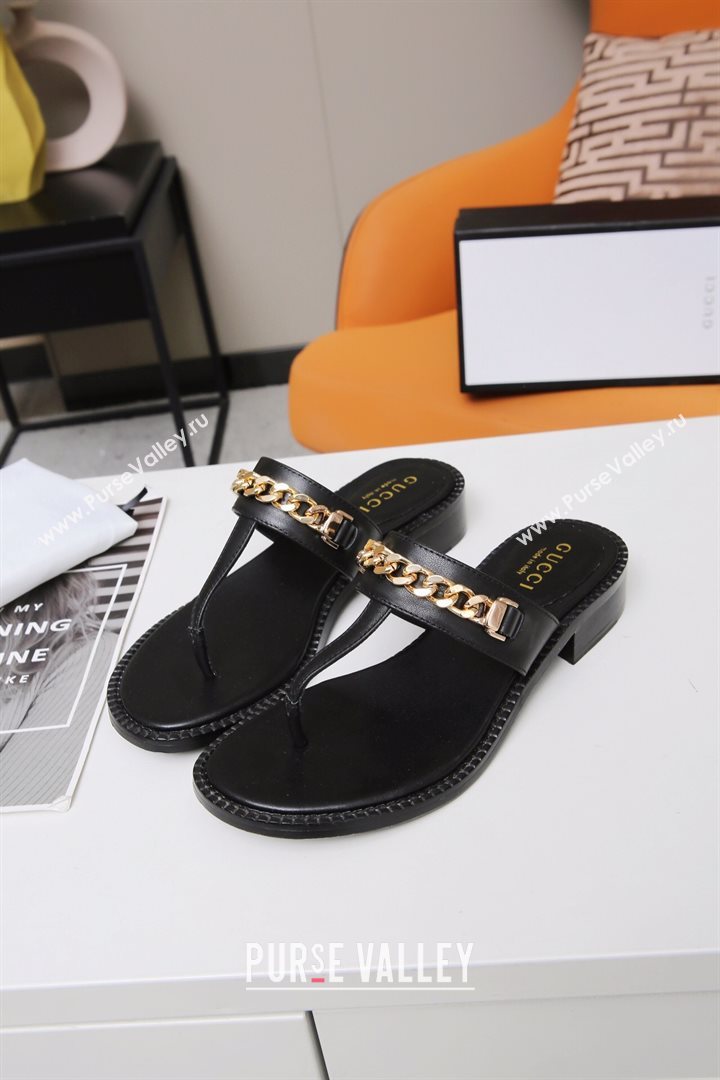 Gucci Thong Sandal with Chain ‎626599 Black/Gold 2020 (MD-20120363)