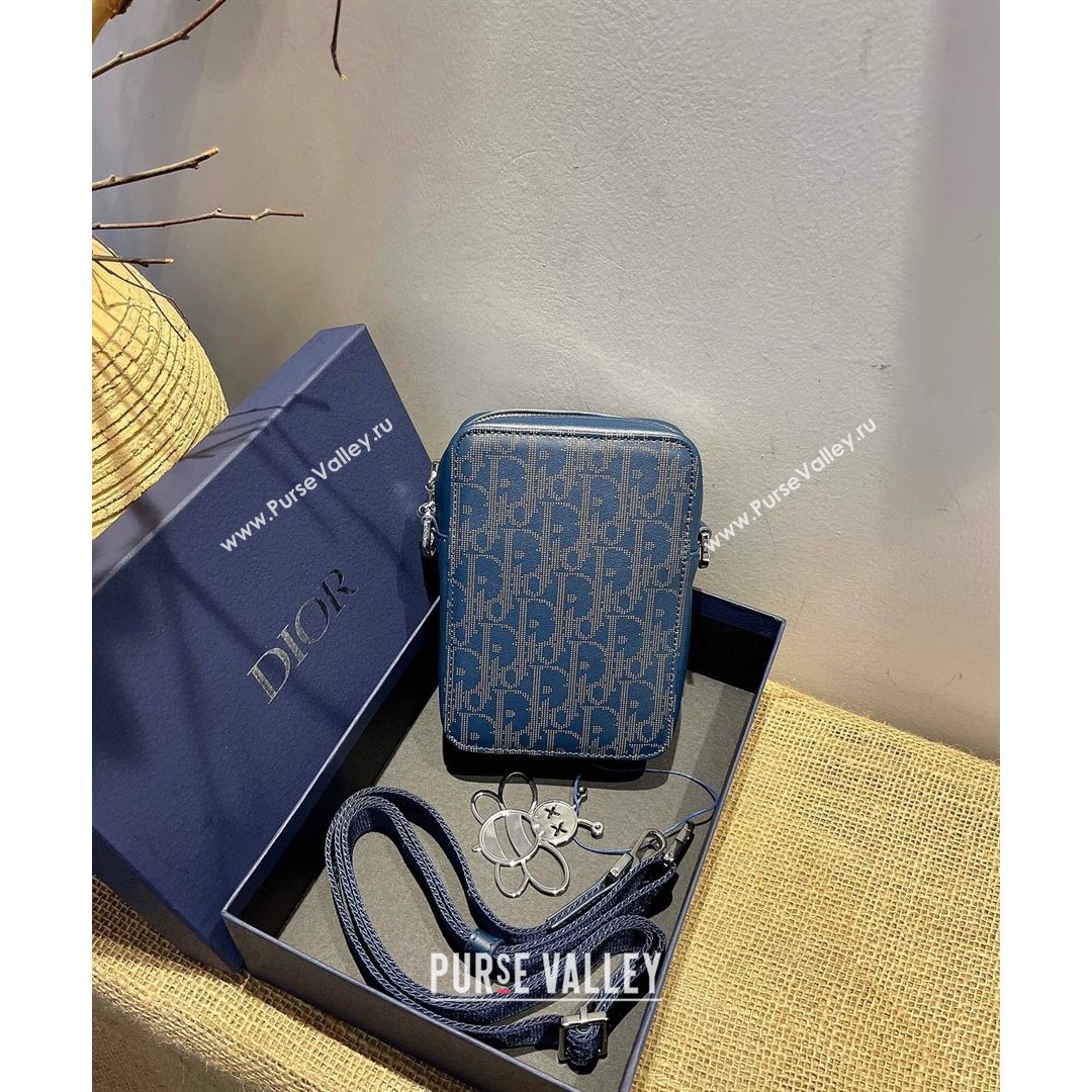 Dior Mens World Tour Messenger Pouch in Navy Blue Oblique Galaxy Leather 2021 (XXG-21090733)