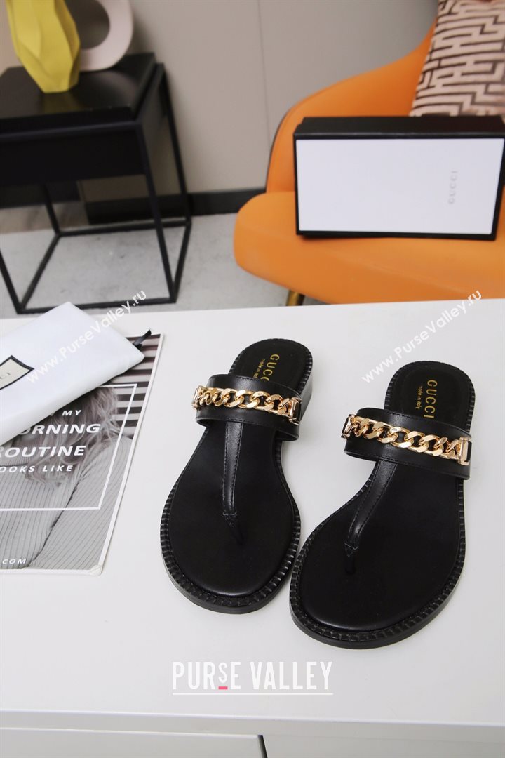 Gucci Thong Sandal with Chain ‎626599 Black/Gold 2020 (MD-20120363)