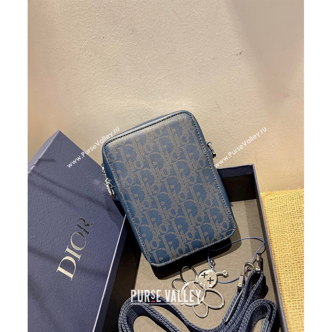 Dior Mens World Tour Messenger Pouch in Navy Blue Oblique Galaxy Leather 2021 (XXG-21090733)