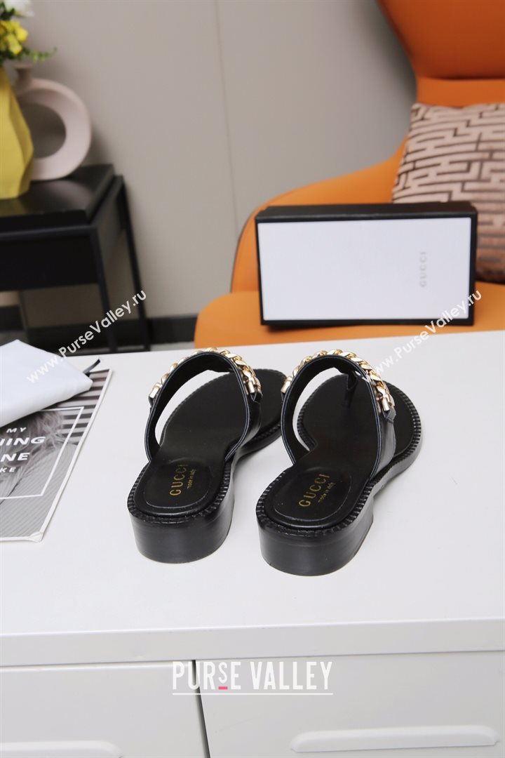 Gucci Thong Sandal with Chain ‎626599 Black/Gold 2020 (MD-20120363)