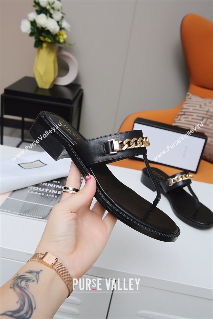 Gucci Thong Sandal with Chain ‎626599 Black/Gold 2020 (MD-20120363)