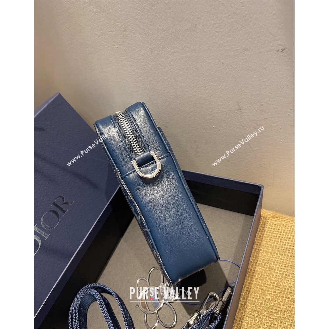 Dior Mens World Tour Messenger Pouch in Navy Blue Oblique Galaxy Leather 2021 (XXG-21090733)