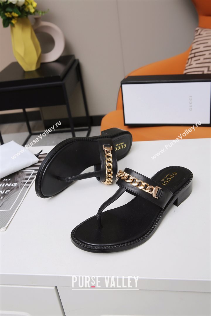 Gucci Thong Sandal with Chain ‎626599 Black/Gold 2020 (MD-20120363)