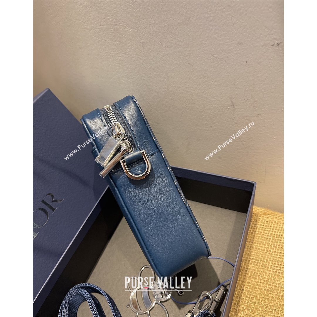 Dior Mens World Tour Messenger Pouch in Navy Blue Oblique Galaxy Leather 2021 (XXG-21090733)