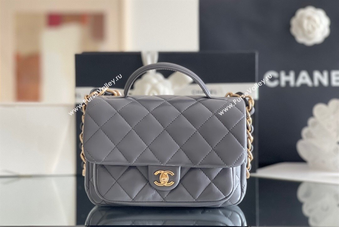 Chanel Shiny Lambskin Mini Flap Bag with Top Handle AS4992 Grey 2024 Top Quality (MHE-24091309)