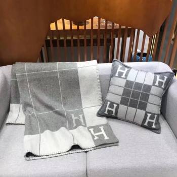 Hermes Avalon Wool Cashmere Blanket and Pillow H0412 Grey 2024 (SHUYA-24041204)