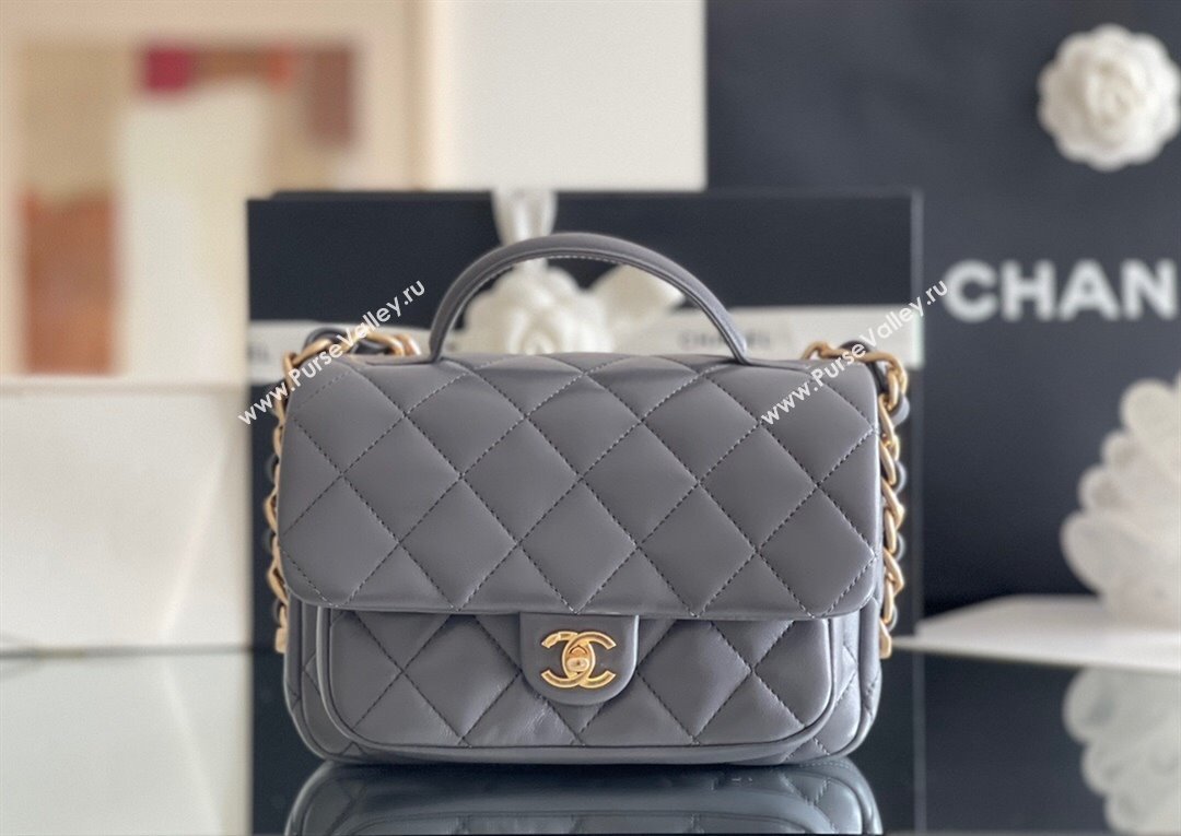 Chanel Shiny Lambskin Mini Flap Bag with Top Handle AS4992 Grey 2024 Top Quality (MHE-24091309)