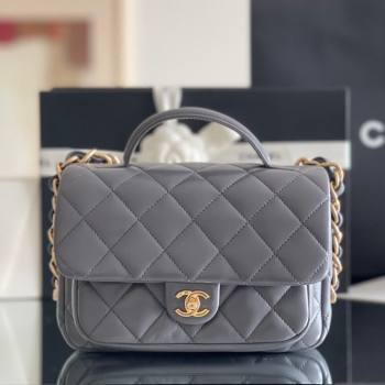 Chanel Shiny Lambskin Mini Flap Bag with Top Handle AS4992 Grey 2024 Top Quality (MHE-24091309)