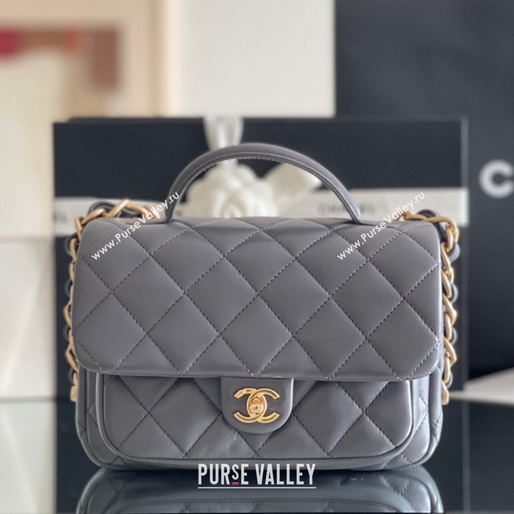 Chanel Shiny Lambskin Mini Flap Bag with Top Handle AS4992 Grey 2024 Top Quality (MHE-24091309)