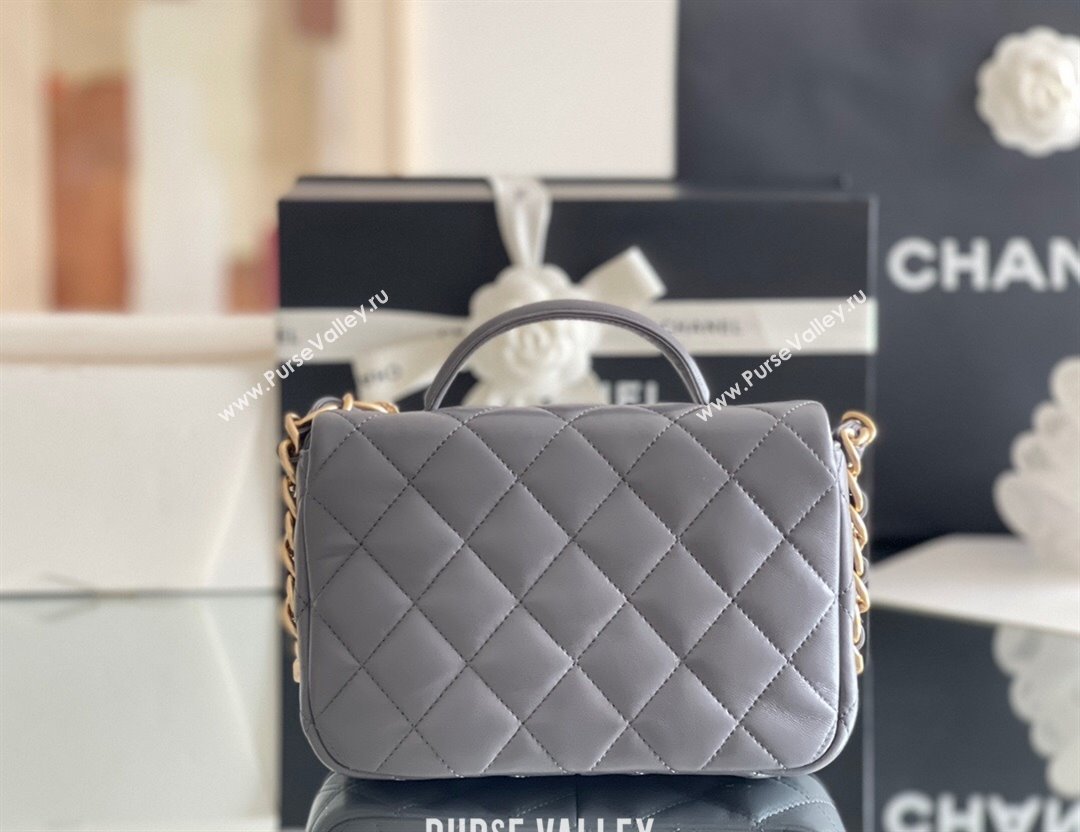 Chanel Shiny Lambskin Mini Flap Bag with Top Handle AS4992 Grey 2024 Top Quality (MHE-24091309)