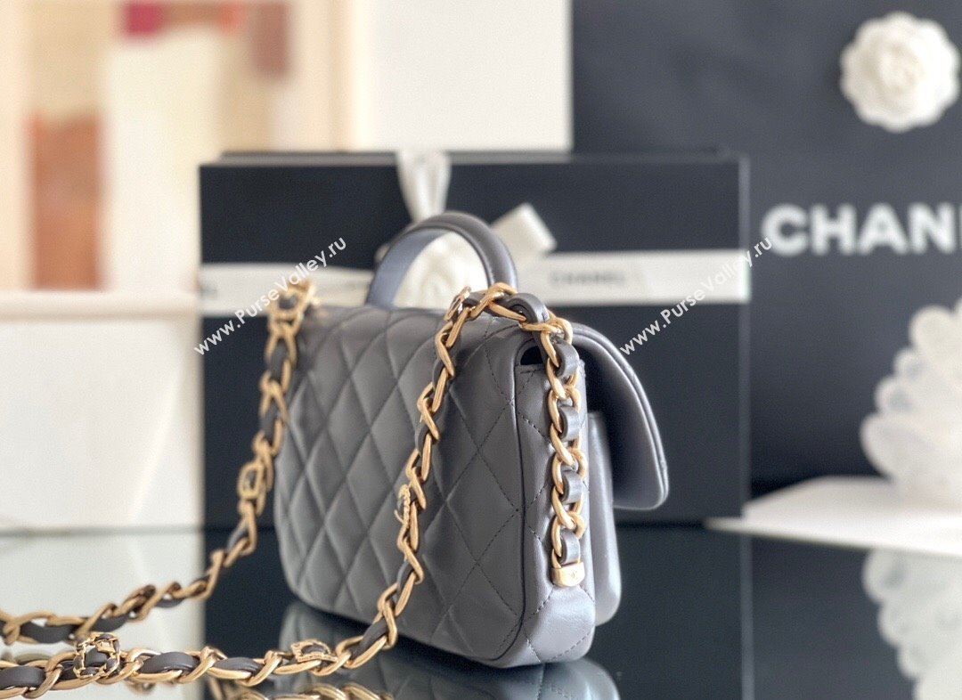 Chanel Shiny Lambskin Mini Flap Bag with Top Handle AS4992 Grey 2024 Top Quality (MHE-24091309)