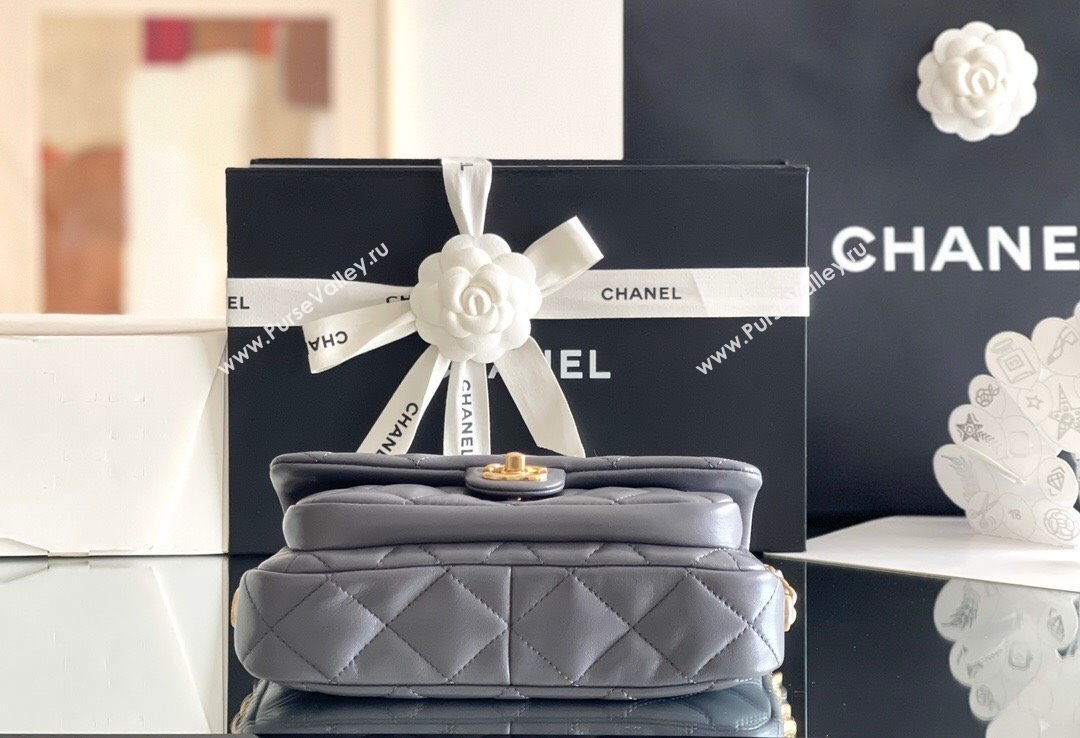 Chanel Shiny Lambskin Mini Flap Bag with Top Handle AS4992 Grey 2024 Top Quality (MHE-24091309)