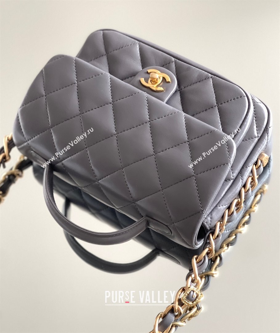 Chanel Shiny Lambskin Mini Flap Bag with Top Handle AS4992 Grey 2024 Top Quality (MHE-24091309)