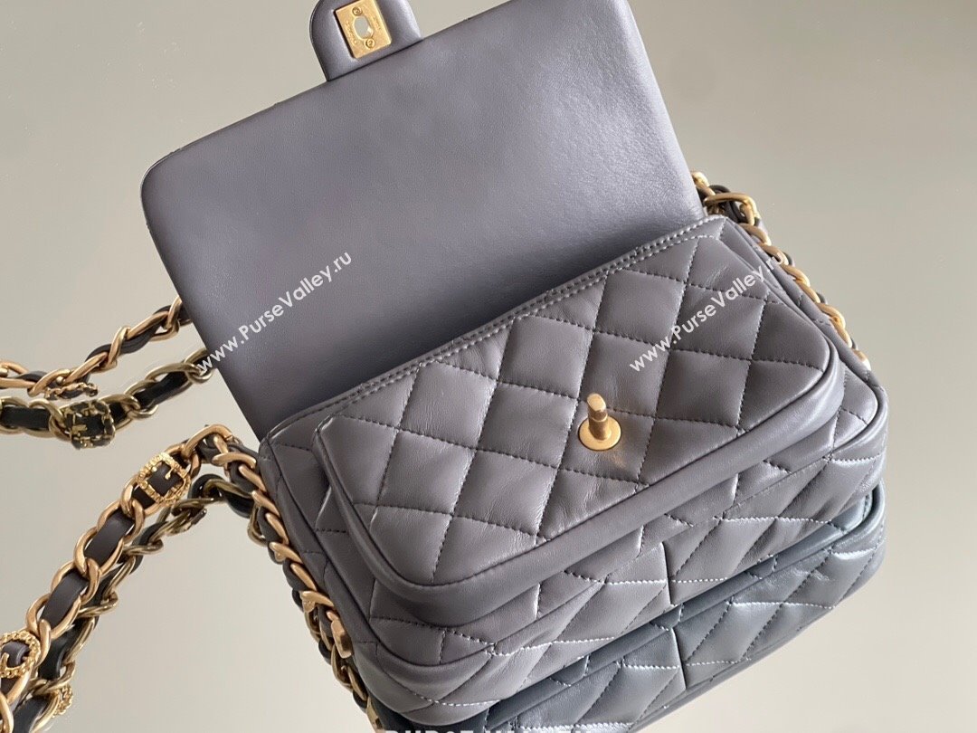 Chanel Shiny Lambskin Mini Flap Bag with Top Handle AS4992 Grey 2024 Top Quality (MHE-24091309)