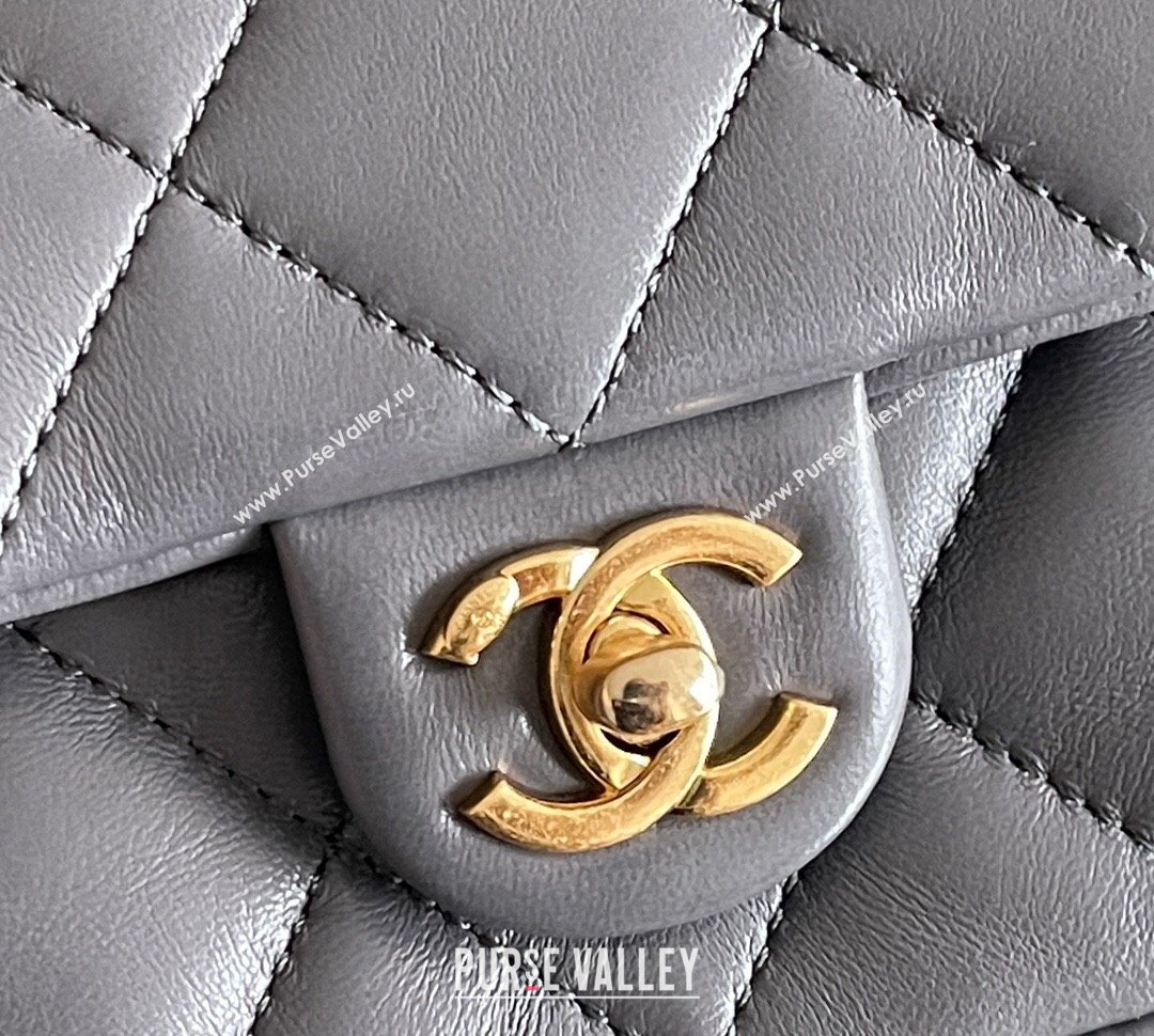 Chanel Shiny Lambskin Mini Flap Bag with Top Handle AS4992 Grey 2024 Top Quality (MHE-24091309)