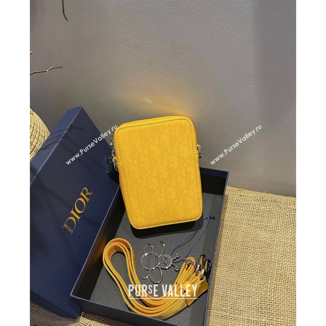Dior Mens World Tour Messenger Pouch in Yellow Oblique Galaxy Leather 2021 (XXG-21090736)