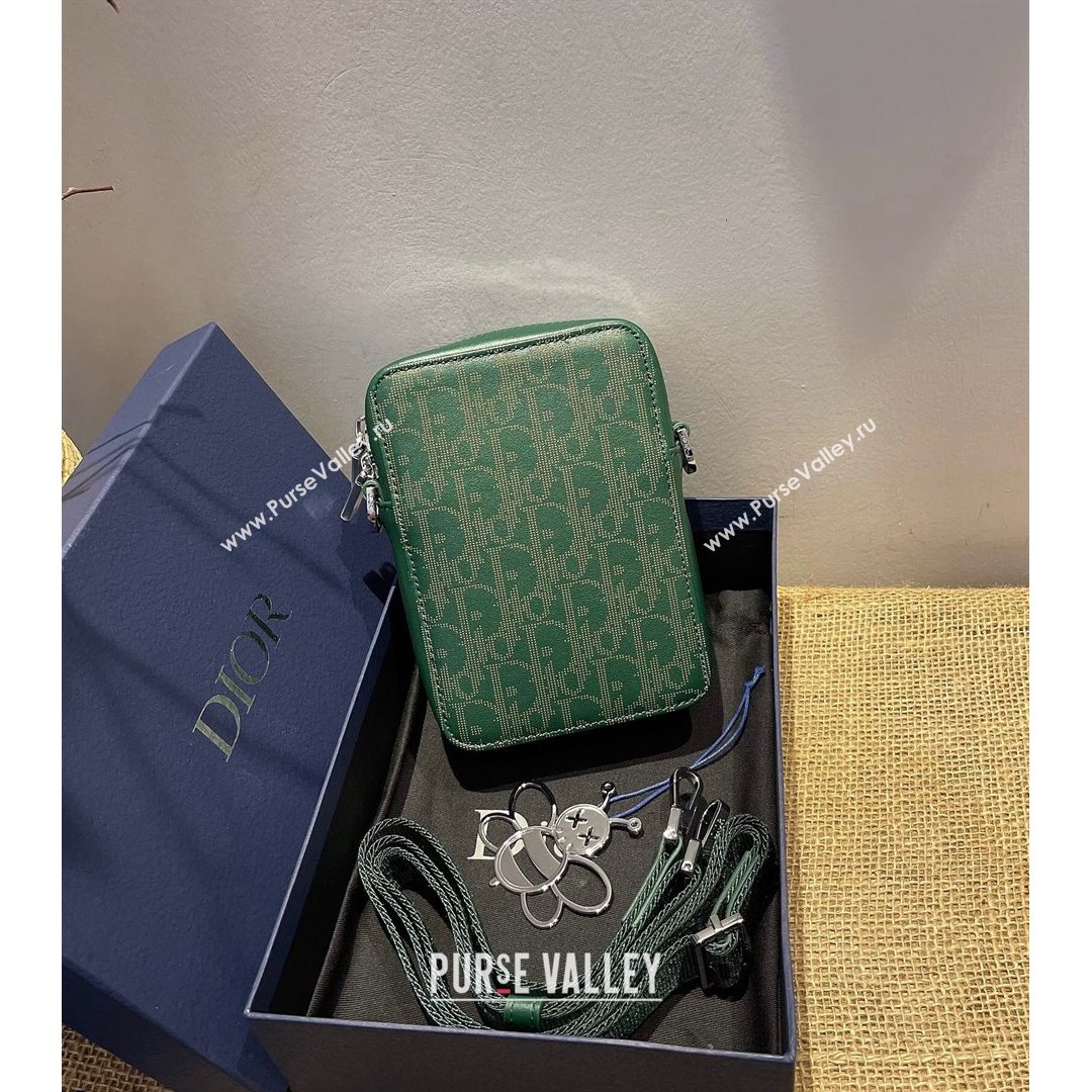 Dior Mens World Tour Messenger Pouch in Green Oblique Galaxy Leather 2021 (XXG-21090735)