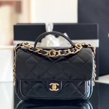 Chanel Shiny Lambskin Mini Flap Bag with Top Handle AS4992 Black 2024 Top Quality (MHE-24091308)