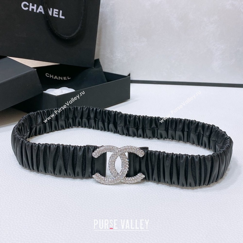 Chanel Stretch Calfskin Belt 3cm CH102910 Black/Silver 2024 (YANG-24102910)