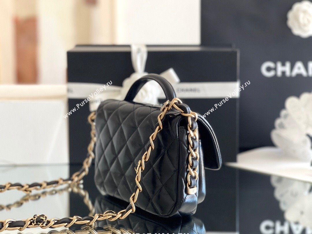 Chanel Shiny Lambskin Mini Flap Bag with Top Handle AS4992 Black 2024 Top Quality (MHE-24091308)