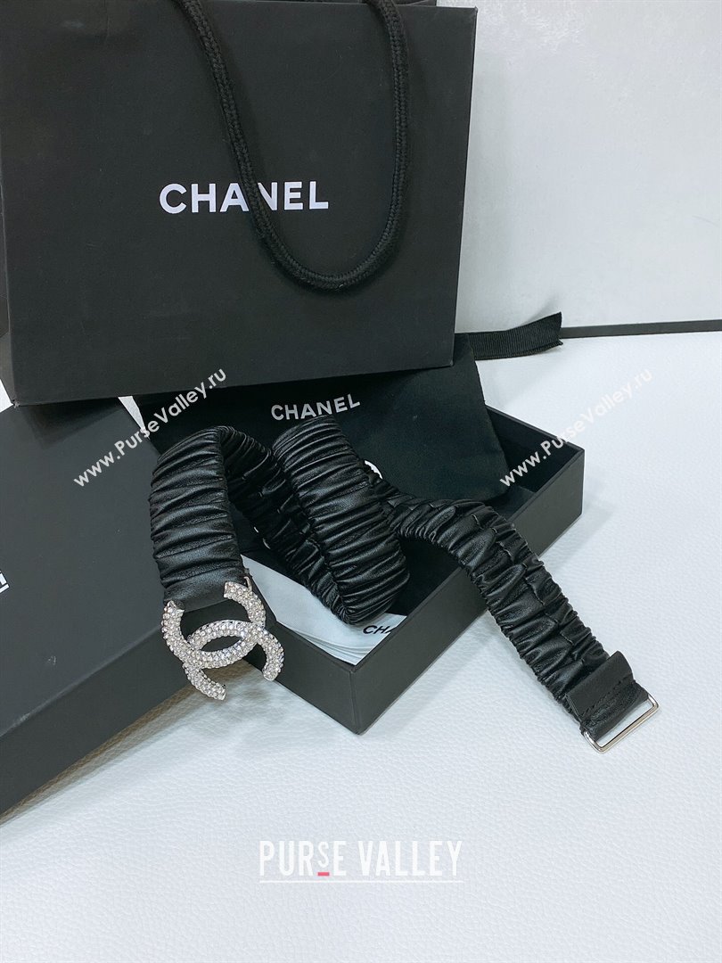 Chanel Stretch Calfskin Belt 3cm CH102910 Black/Silver 2024 (YANG-24102910)