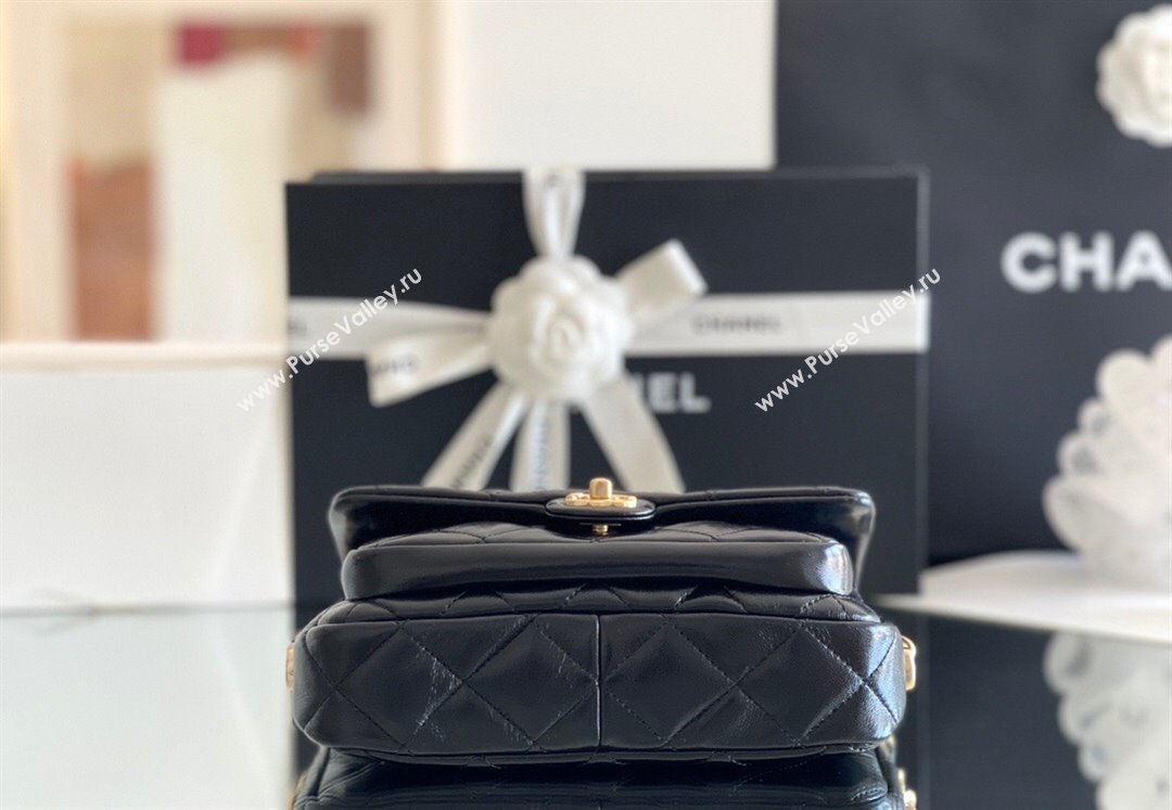 Chanel Shiny Lambskin Mini Flap Bag with Top Handle AS4992 Black 2024 Top Quality (MHE-24091308)