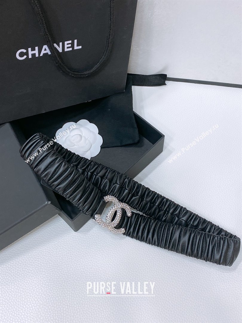 Chanel Stretch Calfskin Belt 3cm CH102910 Black/Silver 2024 (YANG-24102910)