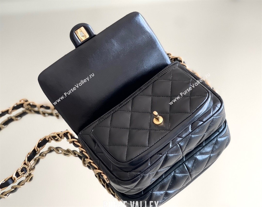 Chanel Shiny Lambskin Mini Flap Bag with Top Handle AS4992 Black 2024 Top Quality (MHE-24091308)