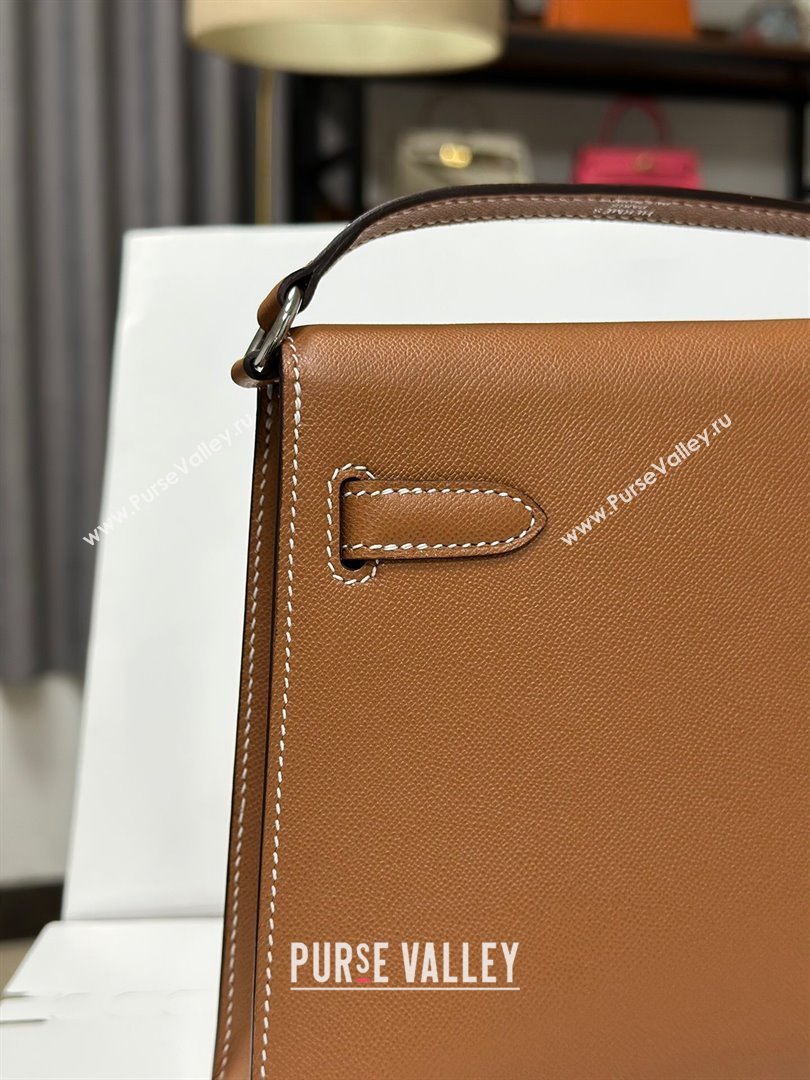 Hermes Kelly Elan Bag in Madame Leather Brown/Silver 2024(Half Handmade) (JIMMY-24022204)