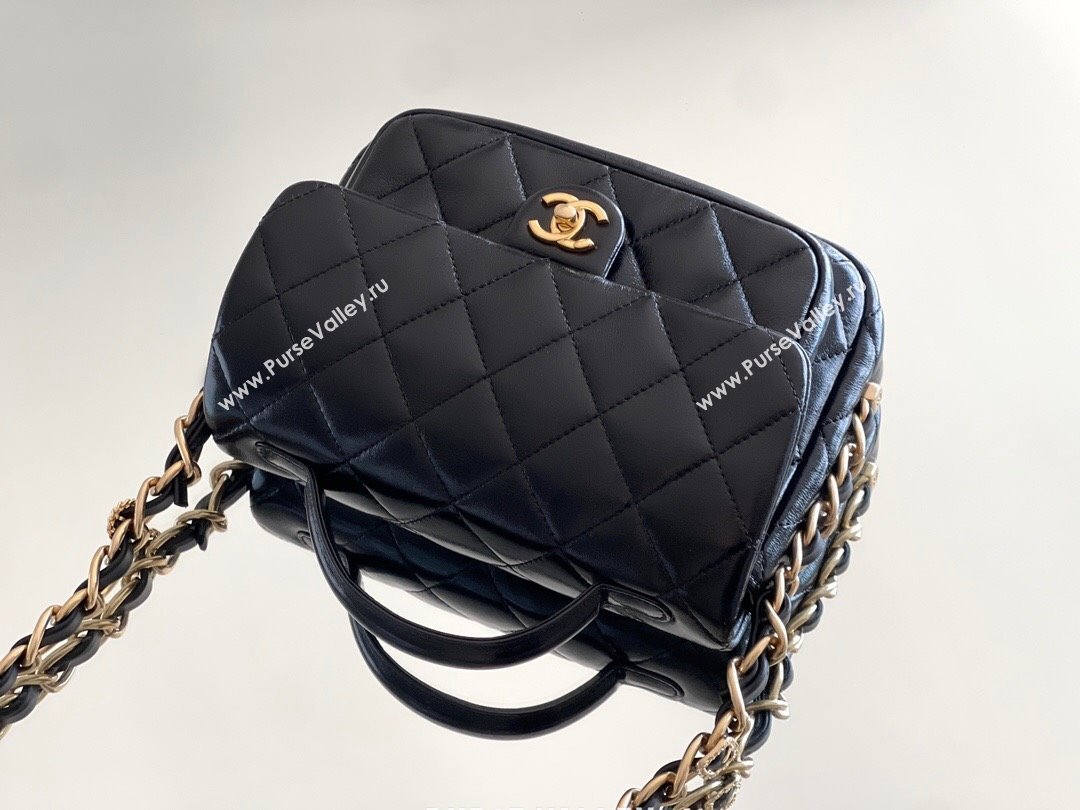 Chanel Shiny Lambskin Mini Flap Bag with Top Handle AS4992 Black 2024 Top Quality (MHE-24091308)